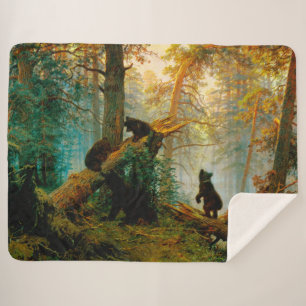 Morgens in einem Pinienwald Bären mit Cubs Shishki Sherpadecke