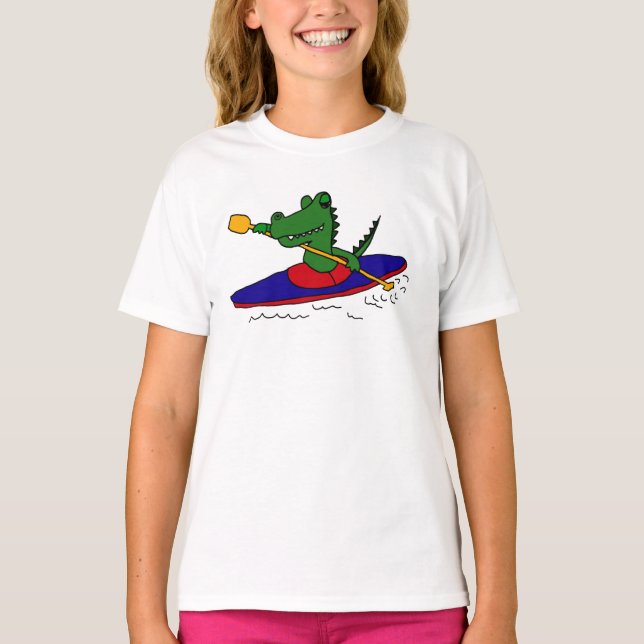 MORGENS, lustiger Kayaking Alligator T-Shirt (Vorderseite)