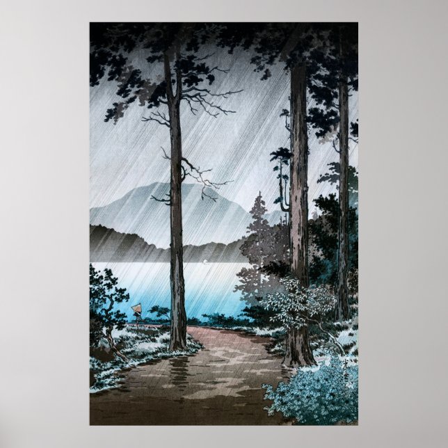 Morgens Regen am Hakone-See von Tsuchiya Koitsu Poster (Vorne)