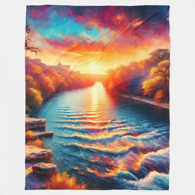 "Morgens ruhige Embrace: Comal River Sunrise" Fleecedecke (Vorderseite)