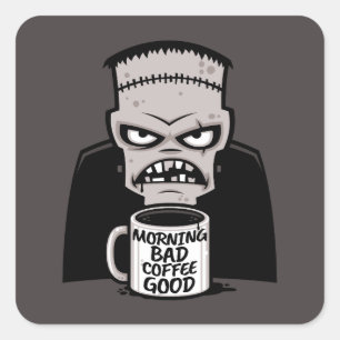 Morgens schlechter Kaffee gut wiederbelebtes Monst Quadratischer Aufkleber