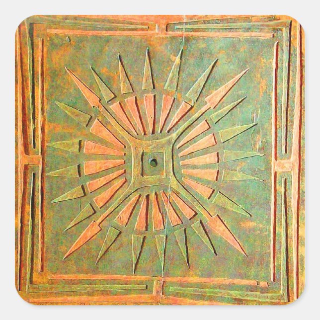 MORGENSTAR, antik gelb, braun, grün Quadratischer Aufkleber (Vorderseite)