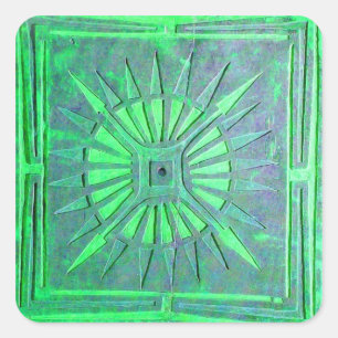 MORGENSTAR, blau, hell, grün Quadratischer Aufkleber