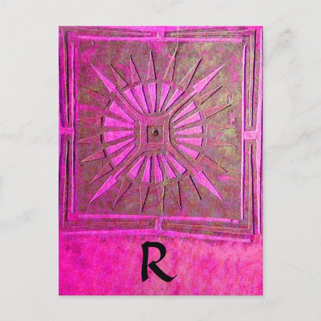 MORGENSTAR Rosa, Fuchsienschwarz, Monogramm Postkarte (Vorderseite)