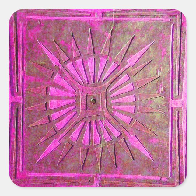 MORGENSTAR Rosa, Fuchsienschwarz, Monogramm Quadratischer Aufkleber (Vorderseite)