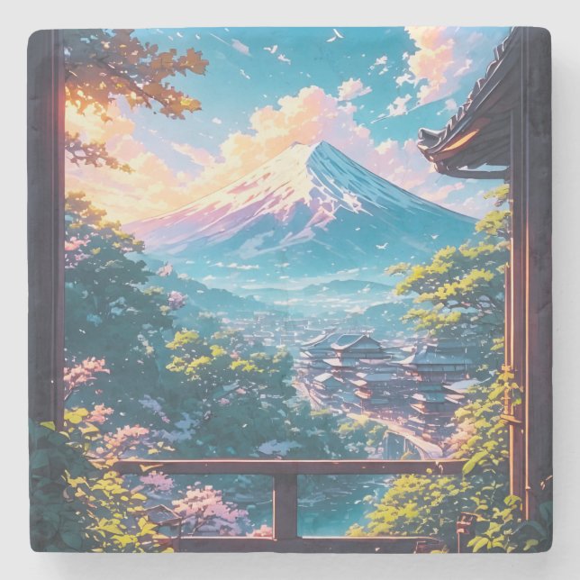 Morgenstille über Fuji Steinuntersetzer (Vorderseite)