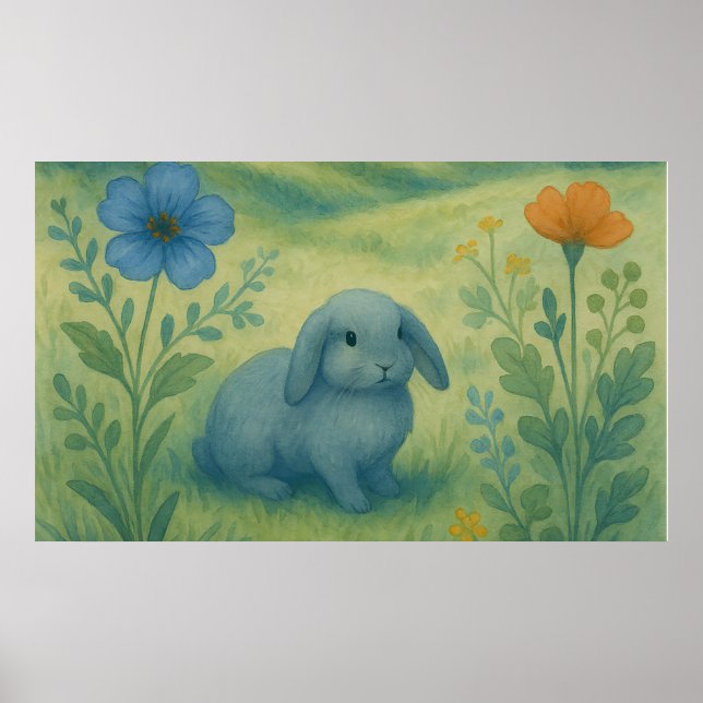 Morgenstille – Wasserfarben-Wiese mit Bagolo Poster (Vorne)