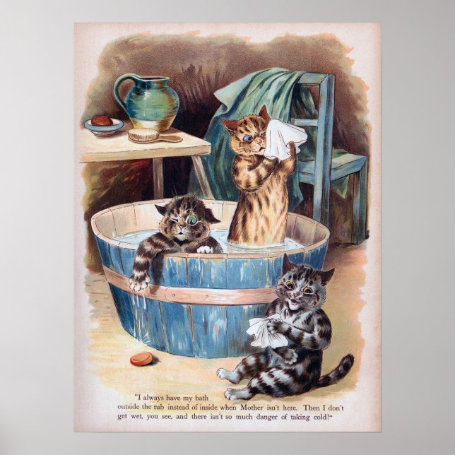 Morgentoilette der Katzen, Louis Wain Poster (Vorne)