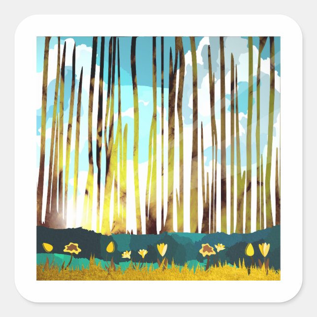 Morgenwald Quadratischer Aufkleber (Vorderseite)