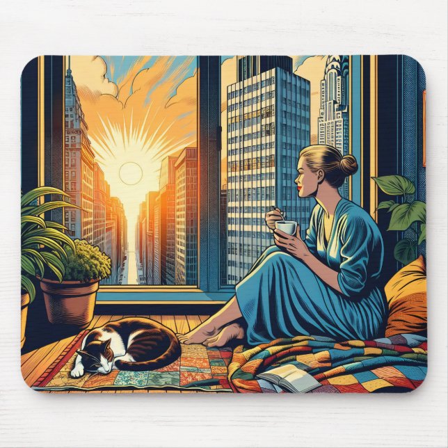 Morgenzeit in der Stadt | Reflektierende Frau Mousepad (Vorne)