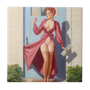 Morgenzeitung Pin-Up Mädchen Fliese