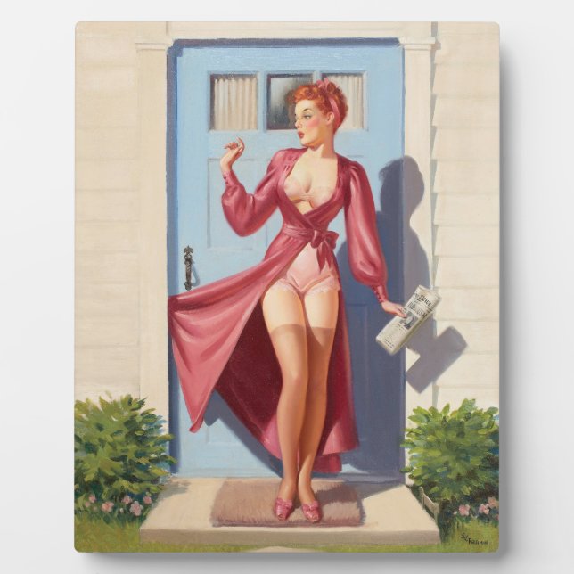 Morgenzeitung Pin-Up Mädchen Fotoplatte (Vorderseite)