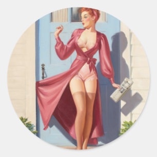 Morgenzeitung Pin-Up Mädchen Runder Aufkleber