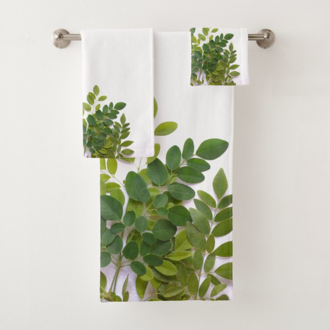Moringa Blätter mit Textfläche Badhandtuch Set (Insitu)