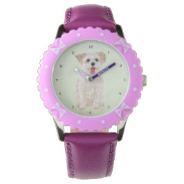 Morkie Dog Bezel Lila Kids Watch Armbanduhr