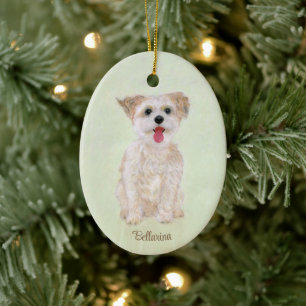 Morkie Dog Oval Glass Keramik Ornament