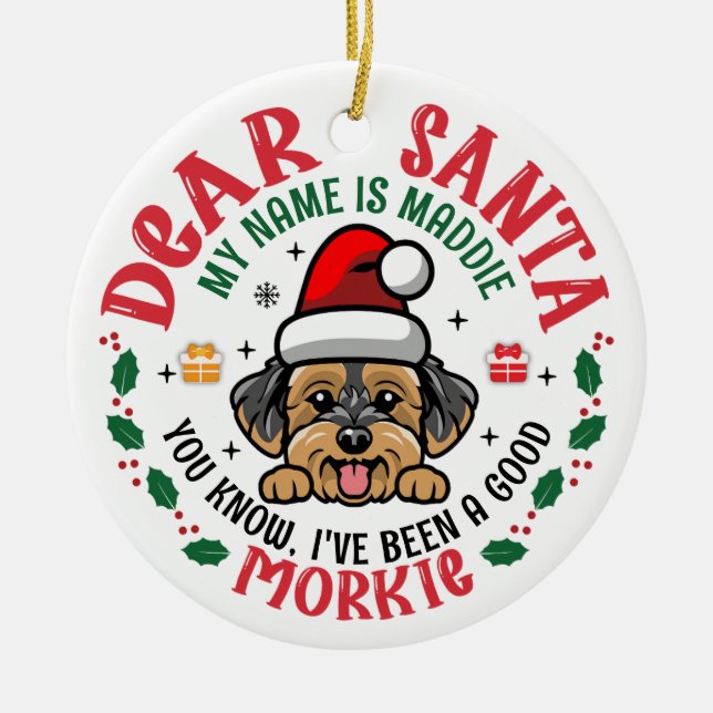 Morkie Dog Santa Weihnachts Individuelle Name Keramik Ornament (Vorne)