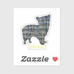Morkie Dog Yellow & Blue Grid Stickers Aufkleber