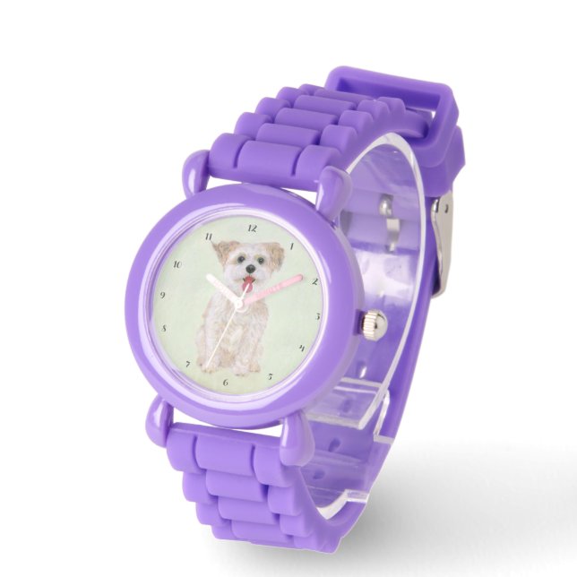 Morkie Hund Lila Uhr (Winkel)
