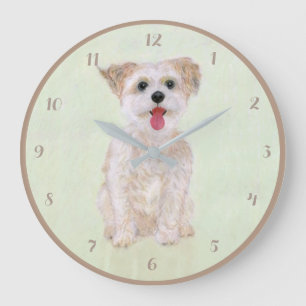 Morkie Hund Runde Acryl-Wanduhr mit Ziffern Große Wanduhr