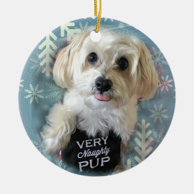Morkie Hündchen-runde Weihnachtsverzierung Keramik Ornament (Vorne)