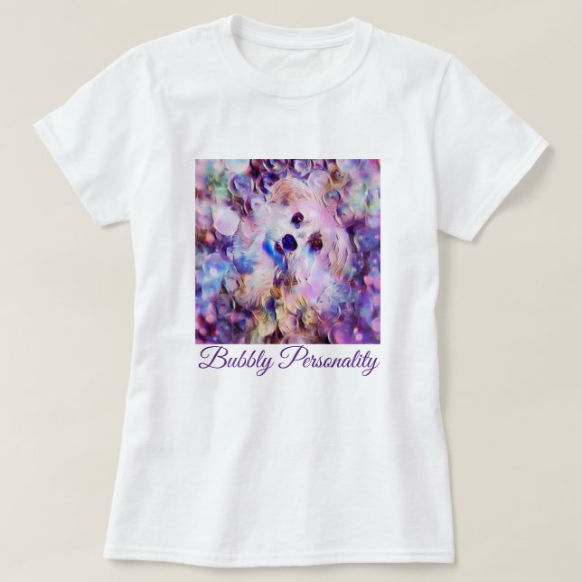 Morkie Hundewelpen-niedliche Blasen-lila "T-Shirt T-Shirt (Design vorne)
