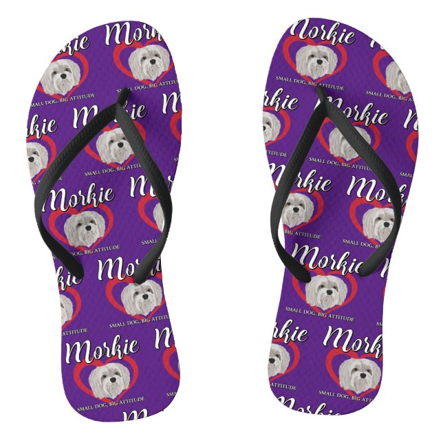 Morkie - Kleiner Hund, große Höhe - 3 Flip Flops (Fußbett)