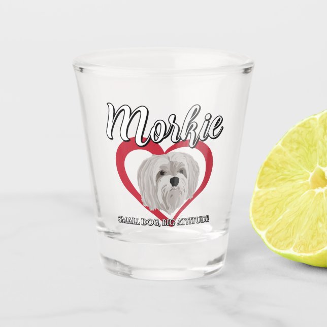 Morkie - Kleiner Hund, große Höhe - 3 Schnapsglas (Vorderseite)