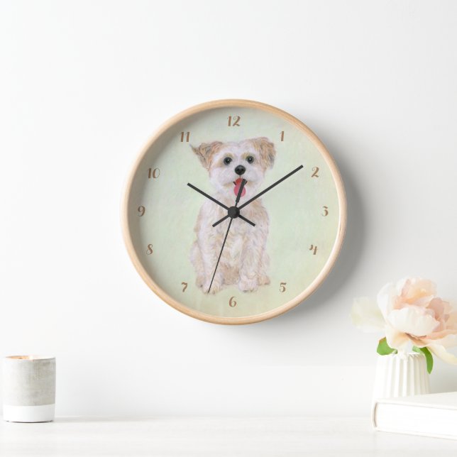 Morkie Natural Wood Frame Clock Uhr (Zuhause)