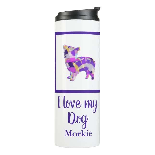 Morkie Niedlich Dog Silhouette Lila PY&B Thermosbecher (Nach links gedreht)