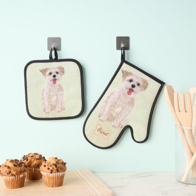 Morkie Portrait Oven Mitt & Pot Holder Set (Insitu (Hängend))