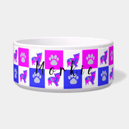 Morkie Terrier Dog & Paw Hot Pink & Blue Pet Bowl Napf