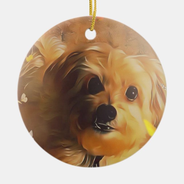 Morkie Welpen-Hundeschmetterlings-niedliche gelbe Keramik Ornament (Vorne)