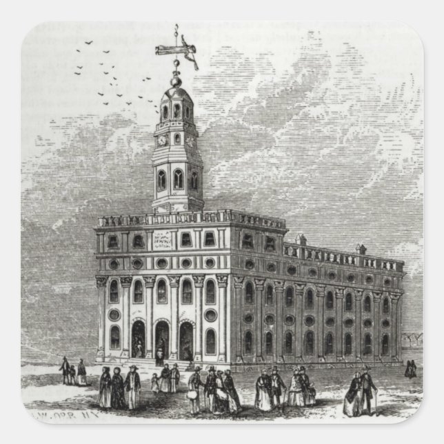 Mormon Temple at Salt Lake, 1854 Quadratischer Aufkleber (Vorderseite)