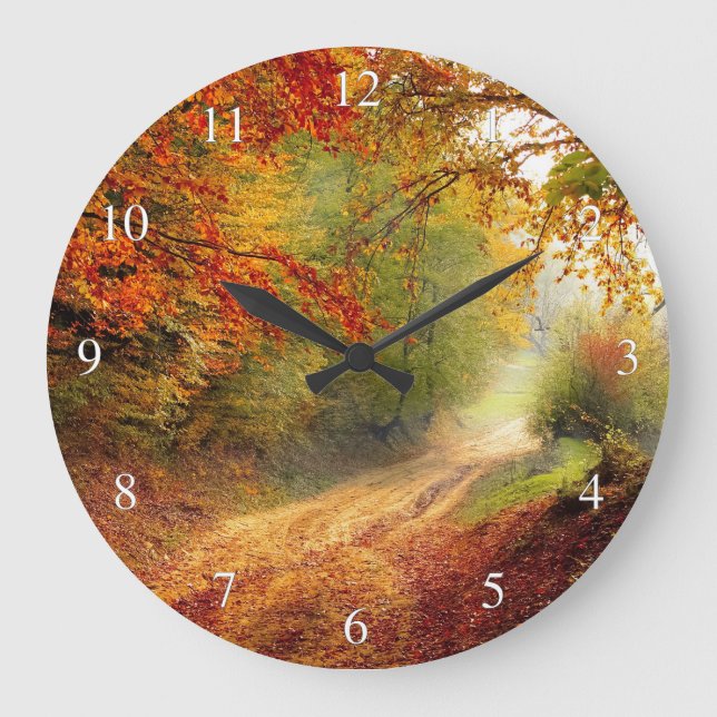 Morning Autum Forest Große Wanduhr (Vorderseite)