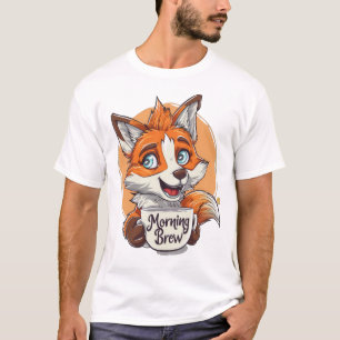 Morning Brew" Fox Coffee Lover Whimsical Weck-Up T-Shirt
