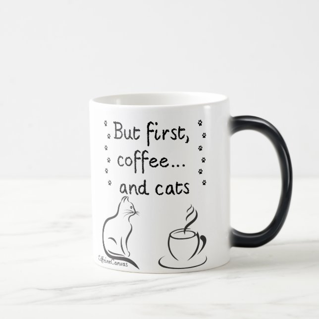 Morning Coffee & Cat Vibes – Cute Minimalist Mug Verwandlungstasse (Rechts)