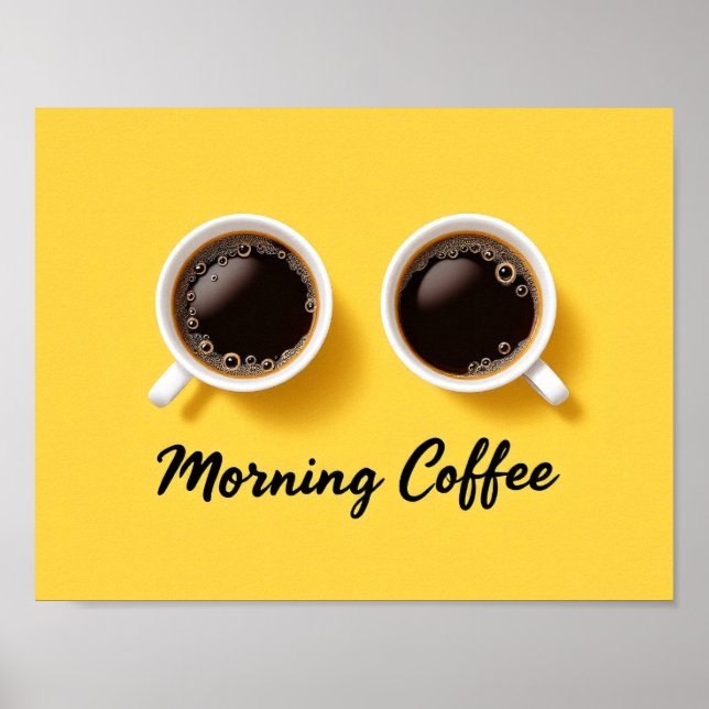 Morning Coffee Cups Top View Yellow Minimalist Poster (Vorne)