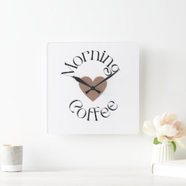 Morning Coffee Heart, Cozy Kitchen Decor Quadratische Wanduhr