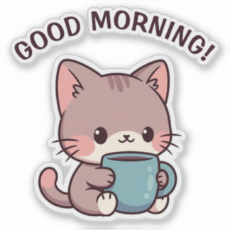 Morning Coffee Katze – Süßer Aufkleber für Katzenl