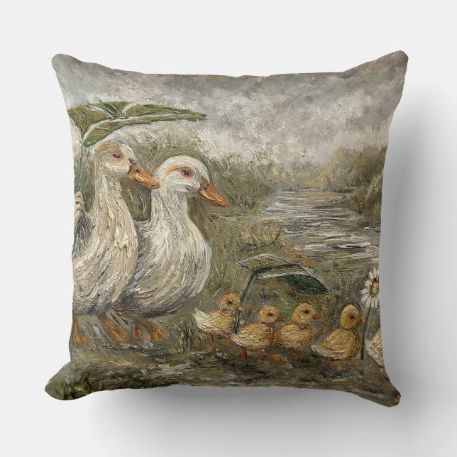 Morning Commute Whimsical Farmhouse Duck Rainy Day Kissen (Vorderseite)