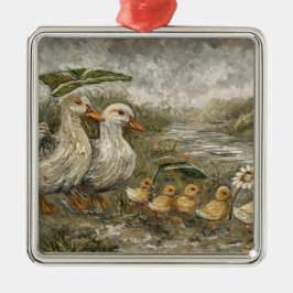 Morning Commute Whimsical Farmhouse Duck Rainy Day Ornament Aus Metall