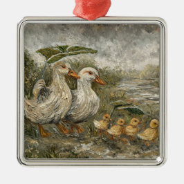 Morning Commute Whimsical Farmhouse Duck Rainy Day Ornament Aus Metall