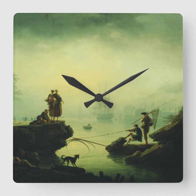Morning Fog at sea by Joseph Vernet  Quadratische Wanduhr (Vorderseite)
