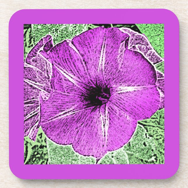 Morning Glory Block Print - Amethyst lila Untersetzer (Vorderseite)