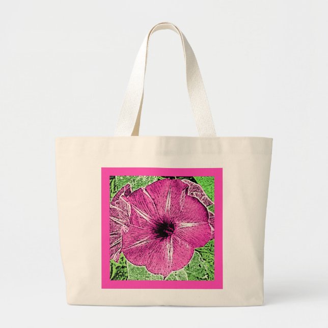 Morning Glory Block Print - Fuchsia rosa Jumbo Stoffbeutel (Vorne)