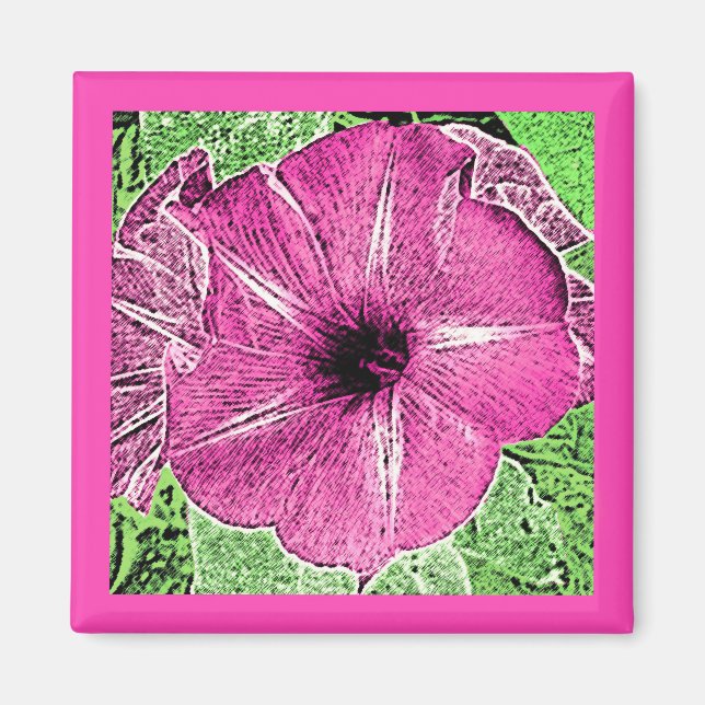 Morning Glory Block Print - Fuchsia rosa Magnet (Vorne)