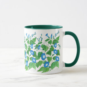 Morning Glory Blue on White Floral Pattern Tasse