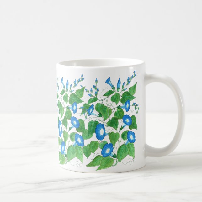 Morning Glory Blue on White Floral Pattern Tasse (Rechts)