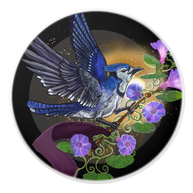 Morning Glory BlueJay Keramikknauf (Vorderseite)
